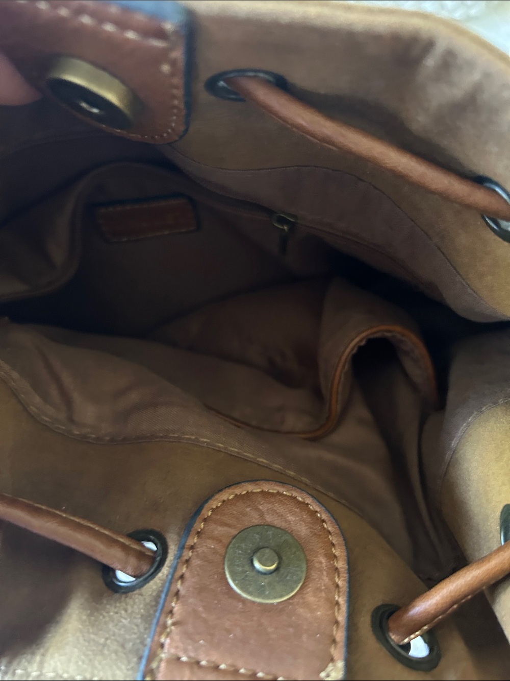 Suede Drawstring Bucket Bag - Brown - Picture 2 of 2